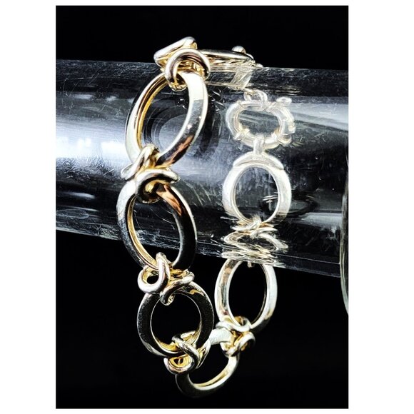 Milor Italy 950 UltraFine Sterling Silver Chain Link Kisses & Hugs 7.5" Bracelet - Picture 1 of 5